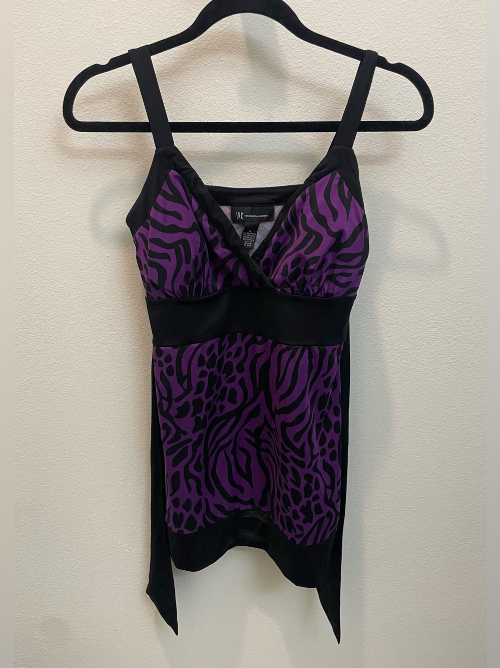 INC International Concepts Y2K Purple and Black Animal-Print Tie Back Top
